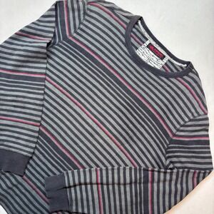 Hawk Long Sleeve Striped Crew Neck Casual Shirt Mens Size Large Gray Red